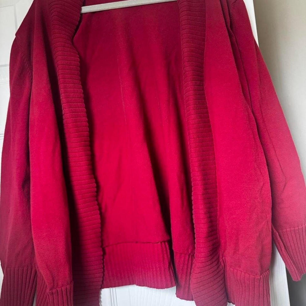 Mercer Street Studio Red Open Front Ribbed Knit Cardigan Sweater Womens XL